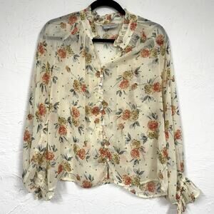 Dress Forum Cream Floral Blouse Womens Small Boho Cottage Core Romantic Shirt